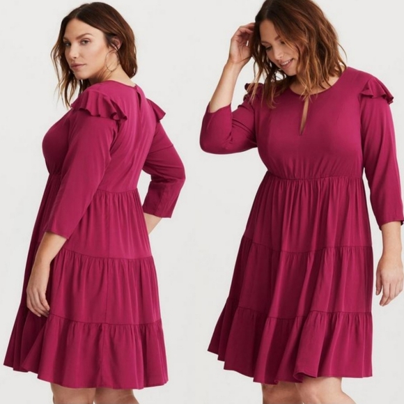 torrid | Dresses | Torrid Wine Challis Tiered Skater Dress Pink Mini ...